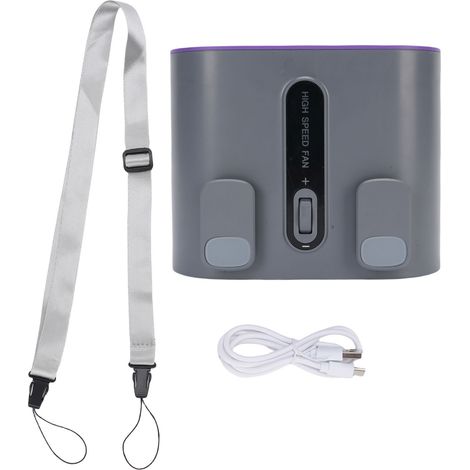 Tragbarer Gürtelventilator Mit Integrierter Lampe, 6000-mah-akku, Grau, 100 Geschwindigkeitsstufen