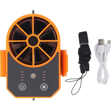 Wiederaufladbarer Usb-gürtelventilator Mit 4 Geschwindigkeitsstufen, Orangefarbenem Led-licht Und 2500 Mah