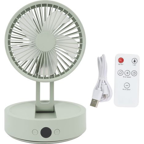 Zusammenklappbarer Tischventilator Mit Fernbedienung, 3 Geschwindigkeitsstufen, Digitalanzeige, Nachtlicht, Usb-aufladbar, Grün/grau