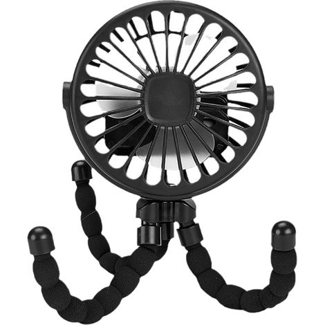 Tragbarer Kinderwagenventilator – Flexibler Stativclip, Leise (30 Db), Usb-aufladbar, Schwarz