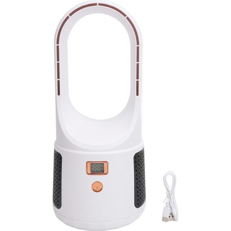 6-stufiger, Blattloser Usb-tischventilator Mit Leistungsanzeige, Leisem Betrieb, Weiß – Für Büro, Schlafzimmer Und Wohnzimmer