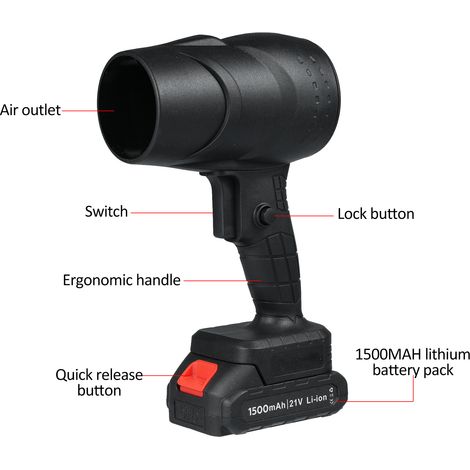 1050-w-akku-laubbläser – Hand-turbo-laubbläser Für Staub, Schnee Und Trocknung, Geschwindigkeit 30 M/s, 21 V