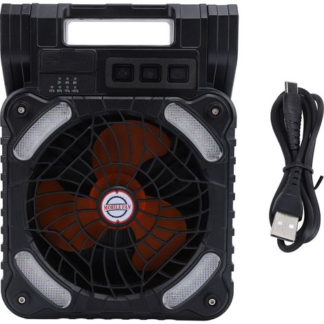 Leistungsstarker Solar-campingventilator Mit Usb-akku Und Lichtfunktion – Schwarz