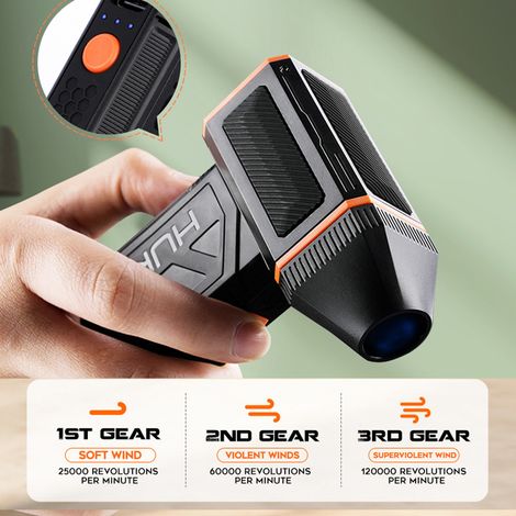 Tragbarer Koaxial-turbinenventilator, 120.000 U/min, Integrierter 2500-mah-akku, 3 Geschwindigkeitsstufen, Schwarz/orange