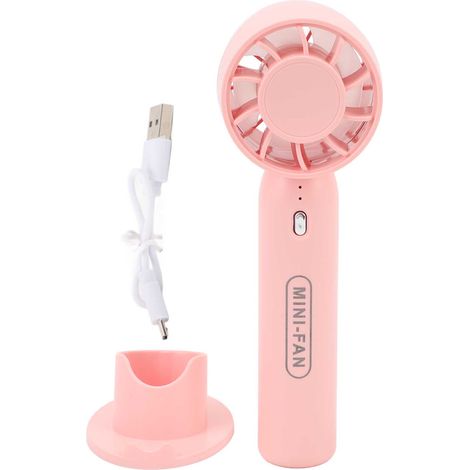 Tragbarer, Per Usb Aufladbarer Ventilator, 3 Geschwindigkeitsstufen, Pink, 15 Cm, Eingebauter 600-mah-akku