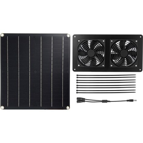 20-w-solarventilator Mit Doppelgebläse Für Hühnerstall, Gewächshaus, Hundehütte Oder Schuppen – Schwarz