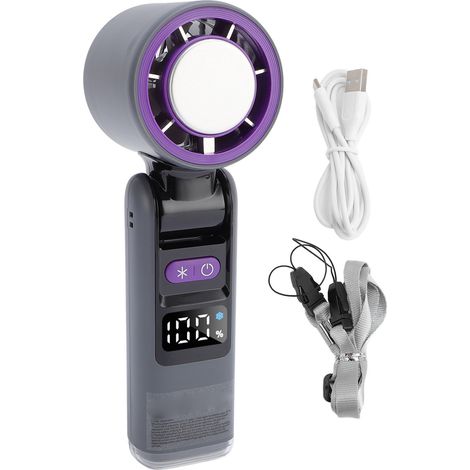 Tragbarer Ventilator Mit Digitalanzeige, Hochgeschwindigkeitsturbine, Eiskühlung, Faltbar Und Led – Grau