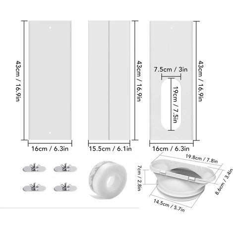 Belüftungsset Für Mobile Klimaanlagen – 3 Verstellbare Pvc-paneele (43 X 16 Cm) Für Fenster Bis Zu 110 Cm