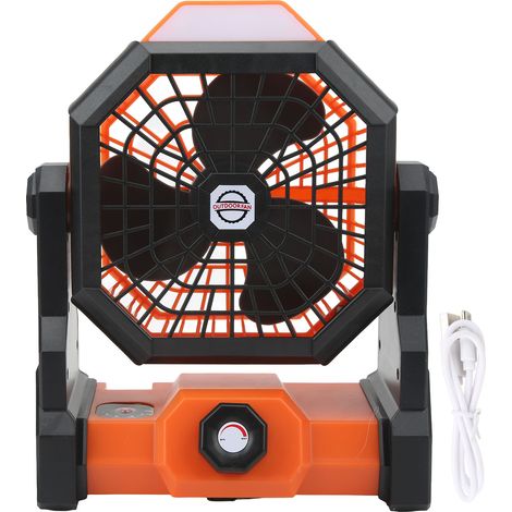 Tragbarer Outdoor-campingventilator Mit Led-licht, Stufenlos Einstellbarer Geschwindigkeit, 7800-mah-akku, Schwarz Und Orange