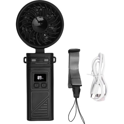 Wiederaufladbarer, Tragbarer Ventilator Mit 5200 Mah, 6 Geschwindigkeitsstufen, Digitalanzeige, Abnehmbarem Kopf- Und Nackenband – Schwarz