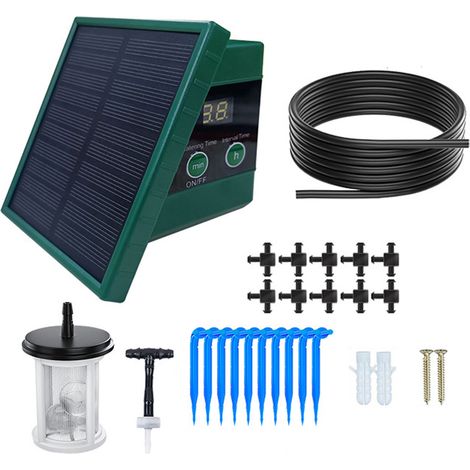 Solarbetriebenes Tropfbewässerungssystem Mit Digitalanzeige, Für 10 Pflanzen, 30 Programmierbare Modi (7-mal Programmierbar), Rückflussverhinderung, Komplettes 10-m-set