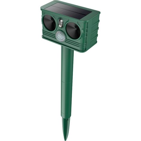 3-in-1 Solarbetriebenes Haustierabwehrgerät Für Den Außenbereich H7011: Ultraschall + Laser + Led, Ip54 Wasserdicht, Dunkelgrün