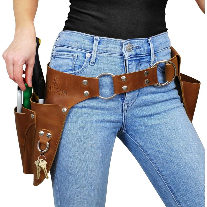 Gartengürtel Aus Pu-leder Für Damen – Gürteltasche Im Punk-stil Mit Nieten – Werkzeuggürtel Mit Großen Und Kleinen Taschen – Ideales Geschenk Für Gärtner Und Floristen – Schwarz