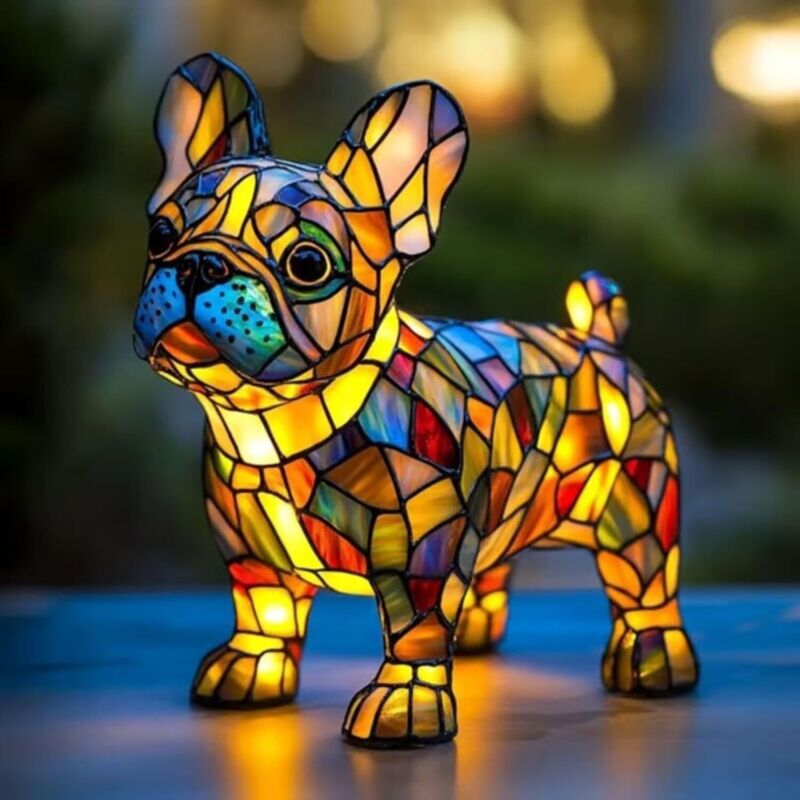 Lampe Im Buntglas-stil Mit Französischer Bulldogge – Künstlerische Led-nachtleuchte Aus Kunstharz – Dekoration Für Büro Und Zuhause – Kreatives Geschenk Für Hundeliebhaber – 16 Cm