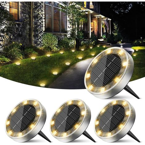 Solarbetriebene Bodeneinbauleuchten Für Den Außenbereich – 4er-pack, 8 Leds, Wasserdicht (ip65), Edelstahl Und Abs, 20 Mm