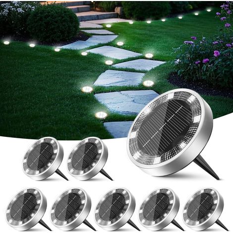 Solar-gartenleuchte – Set Mit 8 Weißen Leds, Ip65 Wasserdicht, Edelstahl & Abs, 20 Mm