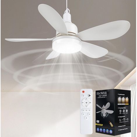 Deckenventilator Mit Led-beleuchtung, 52 Cm, 5 Weiße Flügel Und Kristallschirm, Inklusive Fernbedienung