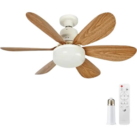 Deckenventilator Mit Dimmbarer Led-beleuchtung, 52 Cm, 6 Holzflügel Und Milchfarbenem Lampenschirm, Inklusive Fernbedienung