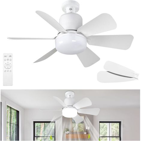 Deckenventilator Mit Dimmbarer Led-beleuchtung, 52 Cm, 6 Weiße Flügel, Milchfarbener Lampenschirm, Inklusive Fernbedienung