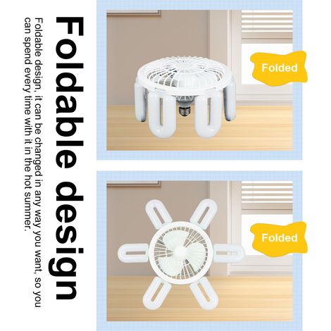 Zusammenklappbarer Led-ventilator/lampe Mit 6 Flügeln, E27-sockel, 60 W, 4 Helligkeits- Und Geschwindigkeitsstufen, Weitbereichsspannung 85–265 V