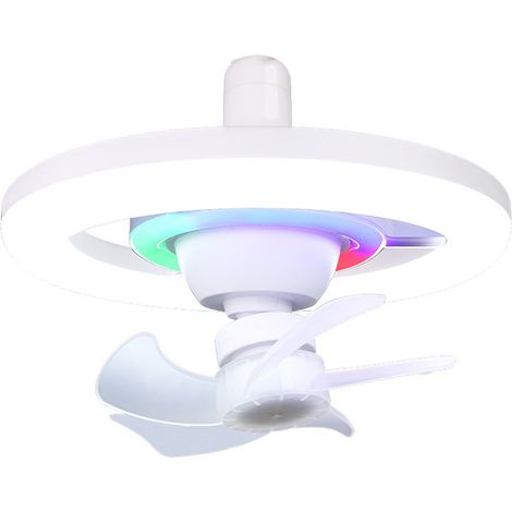 Led-ventilatorleuchte Mit Fernbedienung, 16 Farben, 360° Verstellbarer Kopf, E27-fassung, Weiß