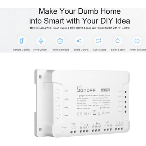 Sonoff 4ch Pro R3 4-wege-wlan-smart-schalter Mit 433-mhz-funkempfänger, Selbstverriegelungs-/verriegelungsmodi