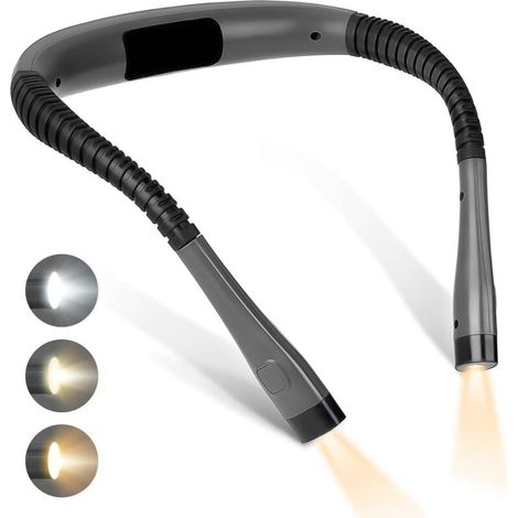 Wiederaufladbare Nackenleselampe. Ideal Zum Lesen Im Bett. Erhältlich In Drei Farben Und Mit Drei Helligkeitsstufen. Dank Des Ergonomischen Designs Und Des Um 360° Drehbaren Arms Ist Sie Perfekt Geeig