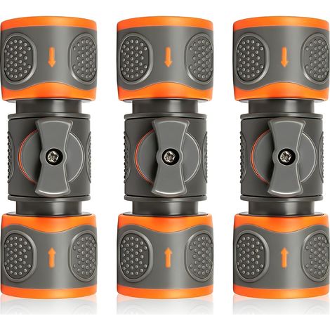 3er-set Schnellkupplungen Für Gartenschläuche Mit Absperrventil – Doppel-schnellkupplung – Gardena-kompatible Schlauchanschlüsse – Orange Und Grau