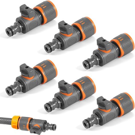 Set Mit 6 Gartenschlauchverbindern Mit Absperrventil – 1/2"-schnellkupplung – Verbinder Und Wasserhahnaufsatz Für Gartenschläuche