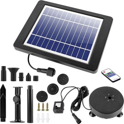 Solarbetriebene Springbrunnenpumpe Mit 5-farbiger Led-beleuchtung, 7 Düsen, Fernbedienung, 170 L/h, 60 Cm, 2400 Mah Akku, Schwarz