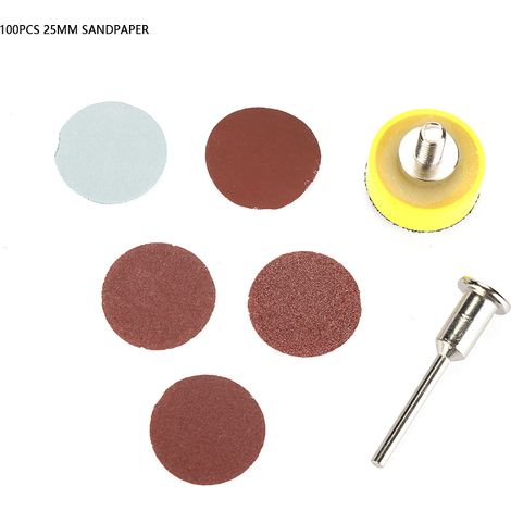 25-mm-schleifscheiben – 100 Stück (p100/p180/p240/p1500/p3000) + 1 Selbstklebende 1/8″-scheibe Und Stange