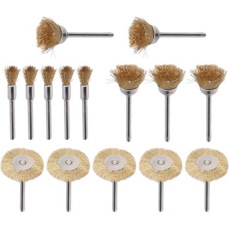 Messing-rotationsbohrbürste – 15 Stück (t-, Schalen- Und Stiftbürste), Kopf-ø 5/15/25 Mm, Schaft 3 Mm