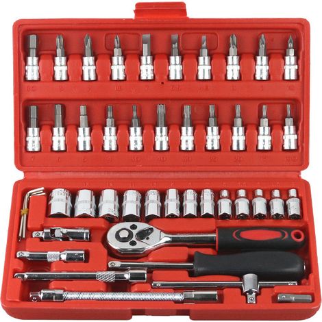 46-teiliger Mechaniker-werkzeugsatz Mit 24-zahn-ratschenschlüssel Und Koffer – Chrom-vanadium-stahl