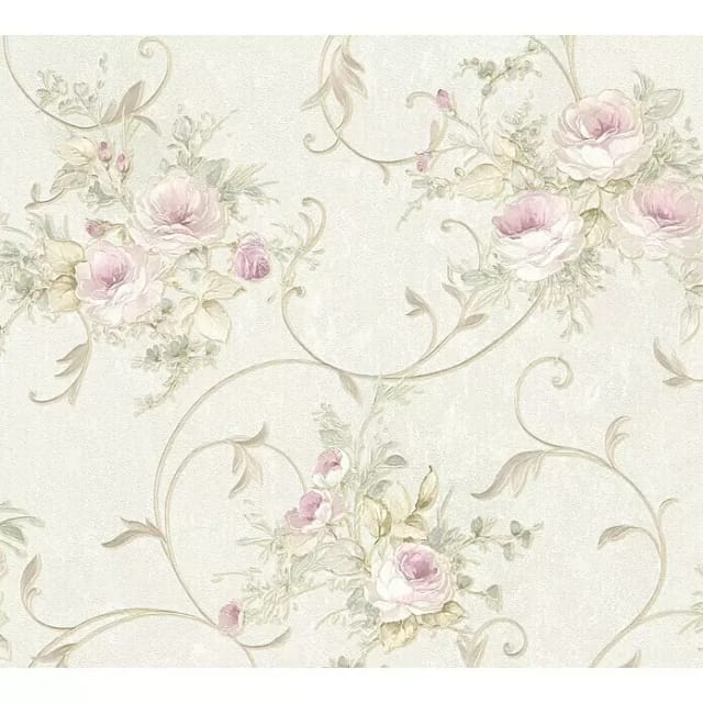 Bricoflor Romantische Tapete mit Rosen Vlies Blumentapete Nostalgisch in Weiß Rosa Silber Vlies Rosentapete im antik Look mit Vinyl für Esszimmer