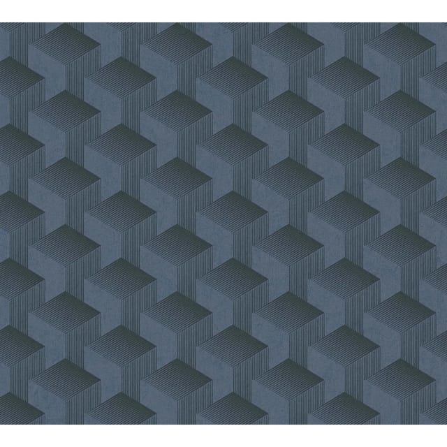 Bricoflor Vliestapete Blau mit Muster 3D Tapete Geometrisch Ideal für Büro und Schlafzimmer Grafische Mustertapete Dunkelblau