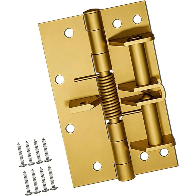 Set Mit 2 Automatischen Federbändern - Unsichtbarer Türschließer 4 Zoll - Höhe 100 Mm - Sandgestrahltes Gold - 90°-positionierung Und Geräuschlos (20 Kg)