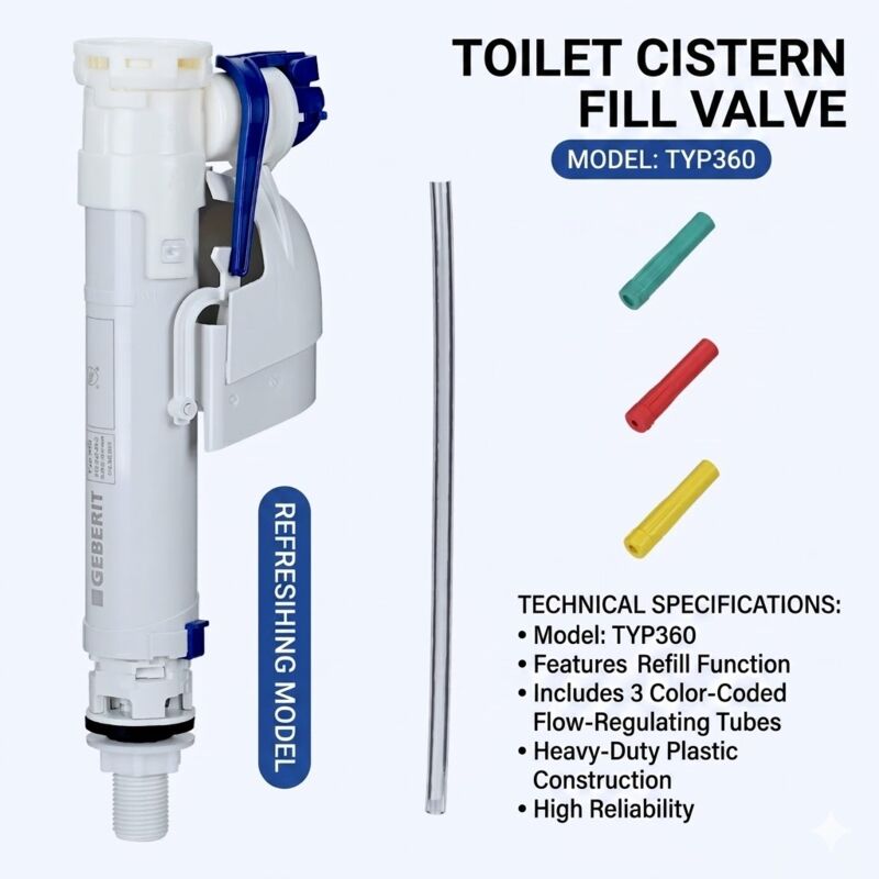 Schwimmerventile Kompatibel Mit Geberit Typ 360 – Geräuschloser Wc-spülmechanismus – 1/2"-anschluss – Verstellbar Von 23 Bis 38 Cm