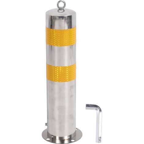 55 Cm Hoher Sicherheitspoller Aus Edelstahl Mit Gelbem Reflexstreifen Für Parkplätze Und Abgrenzungen