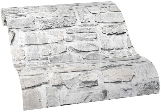 Bricoflor Selbstklebende Tapete in Steinoptik Mauertapete als Panel Ideal für Küche und Wohnzimmer Stein Vliestapete in Hellgrau und Weiß