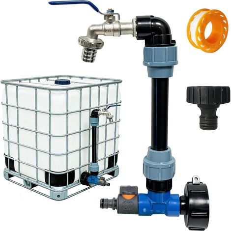 1000-liter-schwanenhals-tankhahn 3/4" – 1000-liter-tankadapter Mit Absperrventil Und Doppelausgang – Anschluss Für Regenwassernutzung Und Gartenschlauch