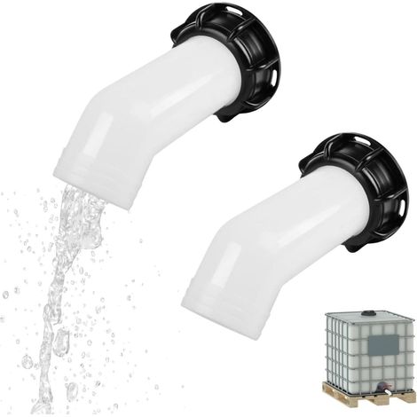 Set Mit 2 Ablassdüsen Für 1000-liter-tank – Ibc-verlängerungsdüse S60x6 (60 Mm) – Hahn Und Ventil Für Regenwassersammeltank Mit Mutter Und Dichtung – Weiß