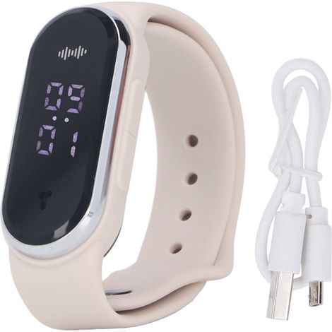 Mückenschutzarmband Mit Elektronischer Uhr, Weißes Silikagel, Usb-aufladbar, 7 Tage Akkulaufzeit