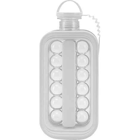 2-in-1 Eiswürfelform-flasche – Tragbarer Eisportionierer Und Faltbare Wasserflasche – Lebensmittelechtes Silikon – Ideal Für Zuhause, Wohnmobil, Camping Und Cocktails – Premium Grau