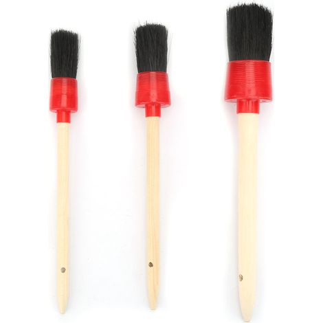 Runde Autowaschbürste Mit Wildschweinborsten – 3er-set (25/30/40 Mm), Griff Aus Naturholz