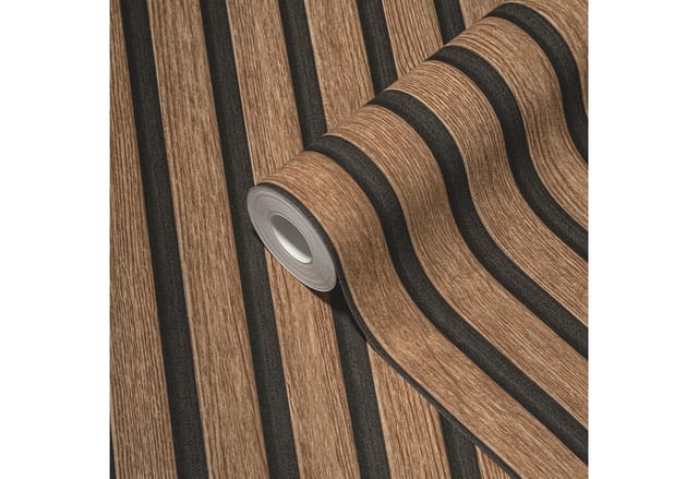 Bricoflor Akustikpaneele Tapete Braun Ideal für Wohnzimmer und Büro Holzpaneele Vliestapete in 3D Optik