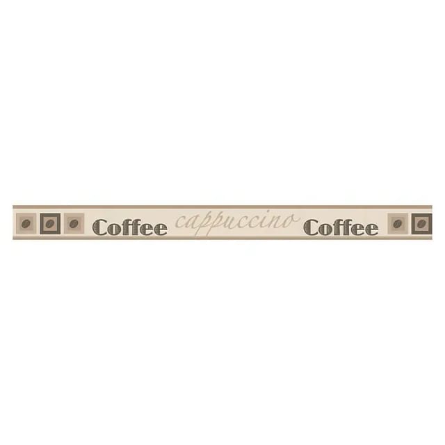 Bricoflor Schmale Tapetenborte für Küche Selbstklebende Tapeten Bordüre mit Kaffee Design in Beige Braun Cafe Wandbordüre mit Schriftzug aus Vinyl