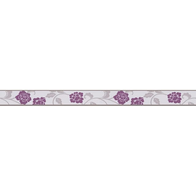 Bricoflor Schmale Tapetenbordüre mit Blumen Selbstklebende Wandbordüre in Lila Vlies Tapetenborte mit Vinyl Ideal für Badezimmer und Schlafzimmer