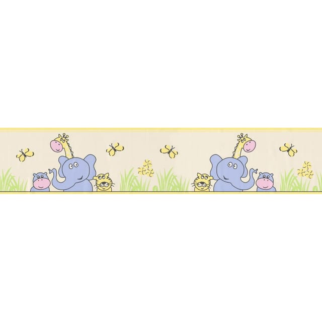 Bricoflor Bunte Tapetenbordüre für Babyzimmer Selbstklebende Bordüre mit Elefant und Giraffe für Kinderzimmer Vlies Wandbordüre mit Tier Motiv