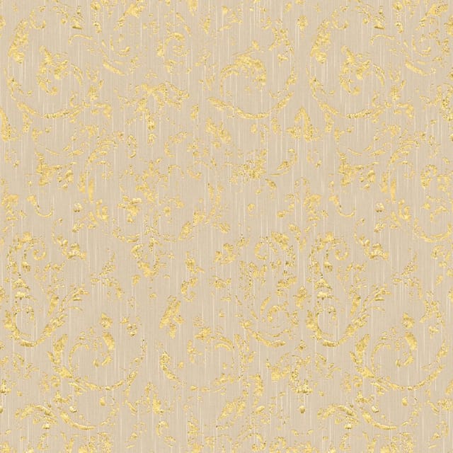 Bricoflor Ornament Tapete Beige Gold Glitzer Vliestapete mit Textil Barock Muster für Wohn und Esszimmer Vlies Textiltapete Edel mit Metallic Effekt