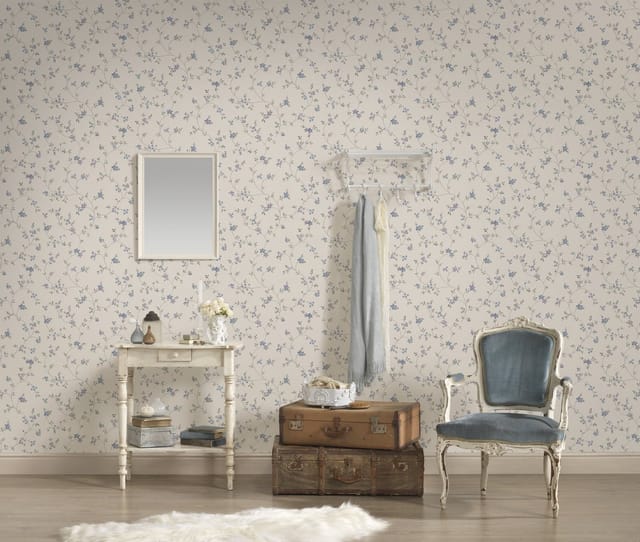 Bricoflor Blumentapete Vintage in Blau Weiß Romantische Tapete mit Blumen Im Landhausstil Ideal für Küche und Schlafzimmer